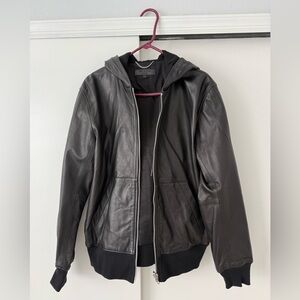 Rag & Bone Men’s Leather Jacket with Hood - Med